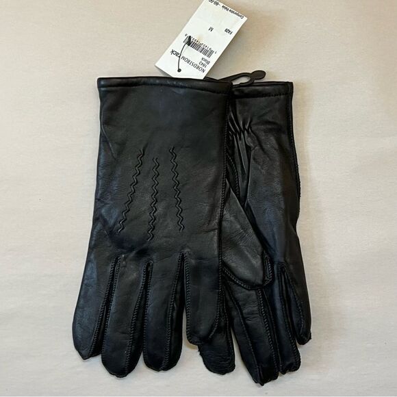 Fownes Gloves Men’s Size Medium Black Leather Wool Blend Lining - Picture 2 of 4